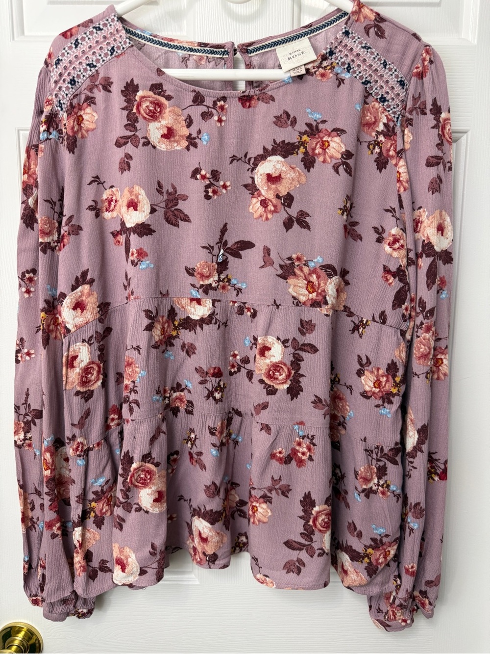 Knox Rose Floral Blouse in Mauve and Blue